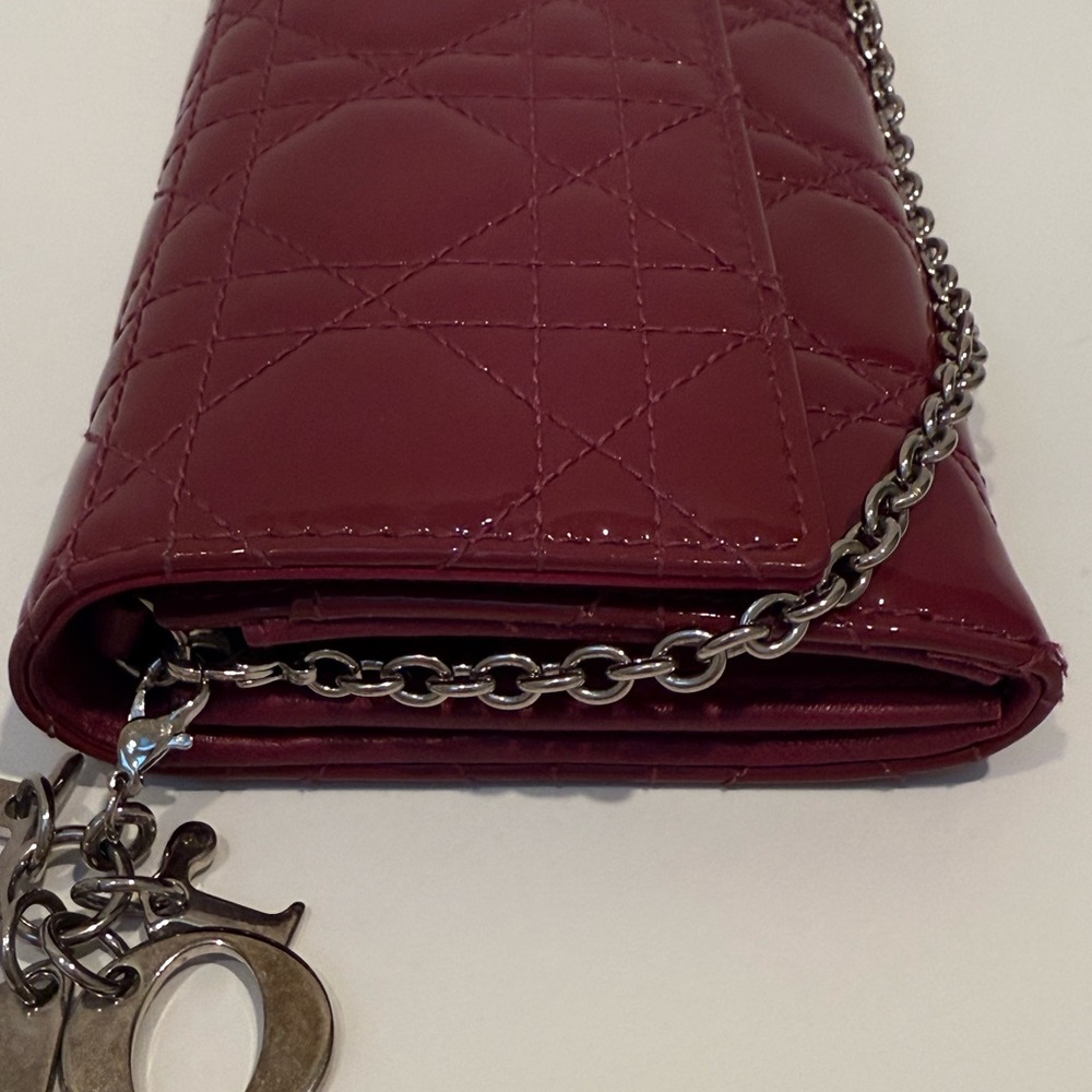 Christian Lady Dior Fuchsia Patent Leather Cannage Rendezvous Wallet Chain WOC - Picture 5 of 11